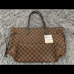 NEW LV Damier Ebene Neverfull MM Rose Ballerine